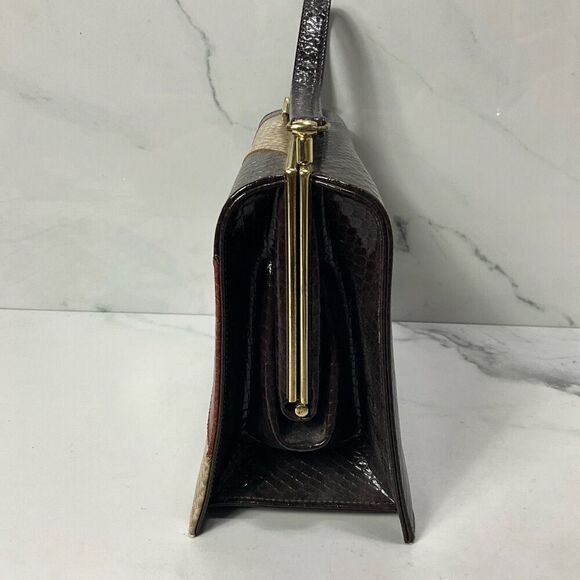 VINTAGE 60’s Leather Faux Snakeskin An Air Step Handbag - Picture 5 of 8